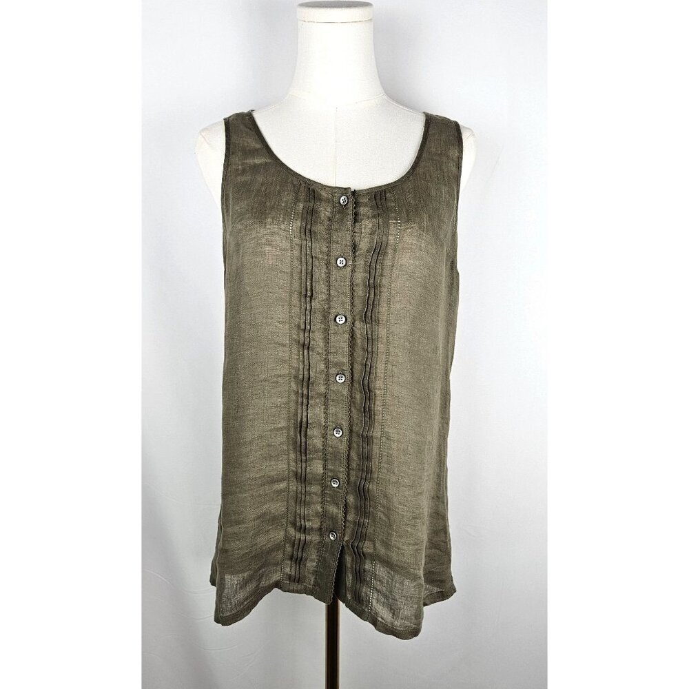 Tommy Bahama Tank Top‎ Small Linen Olive Green Sleeveless Button Up